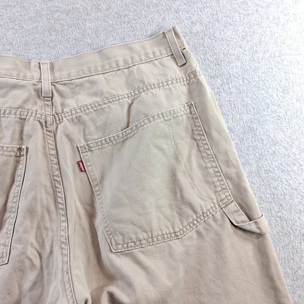 Vintage Levi's Carpenter Shorts 38 Tan Khaki Cotton Denim Baggy Hammer Loop